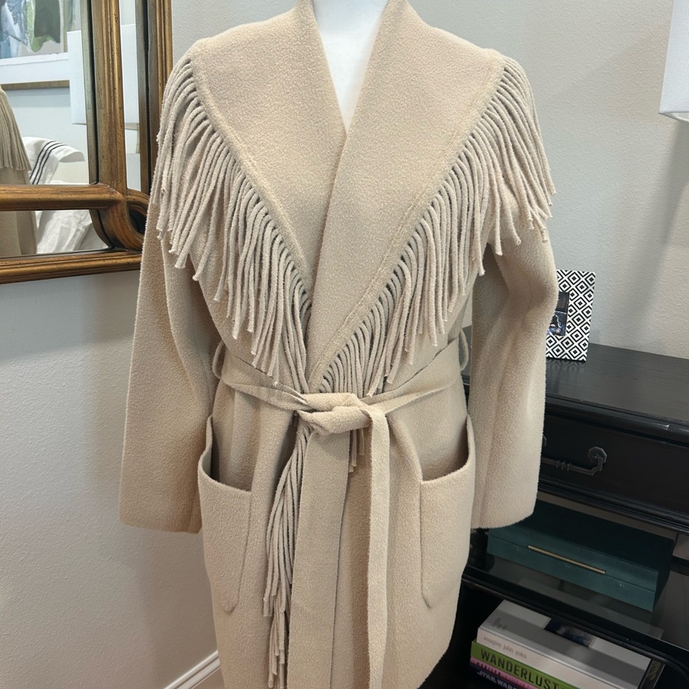 Karen Kane Beige Coat with Fringe
